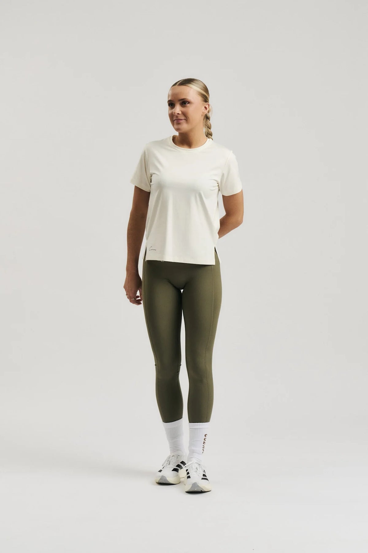 Model wearing Cuera Oncourt Army Set, front studio view