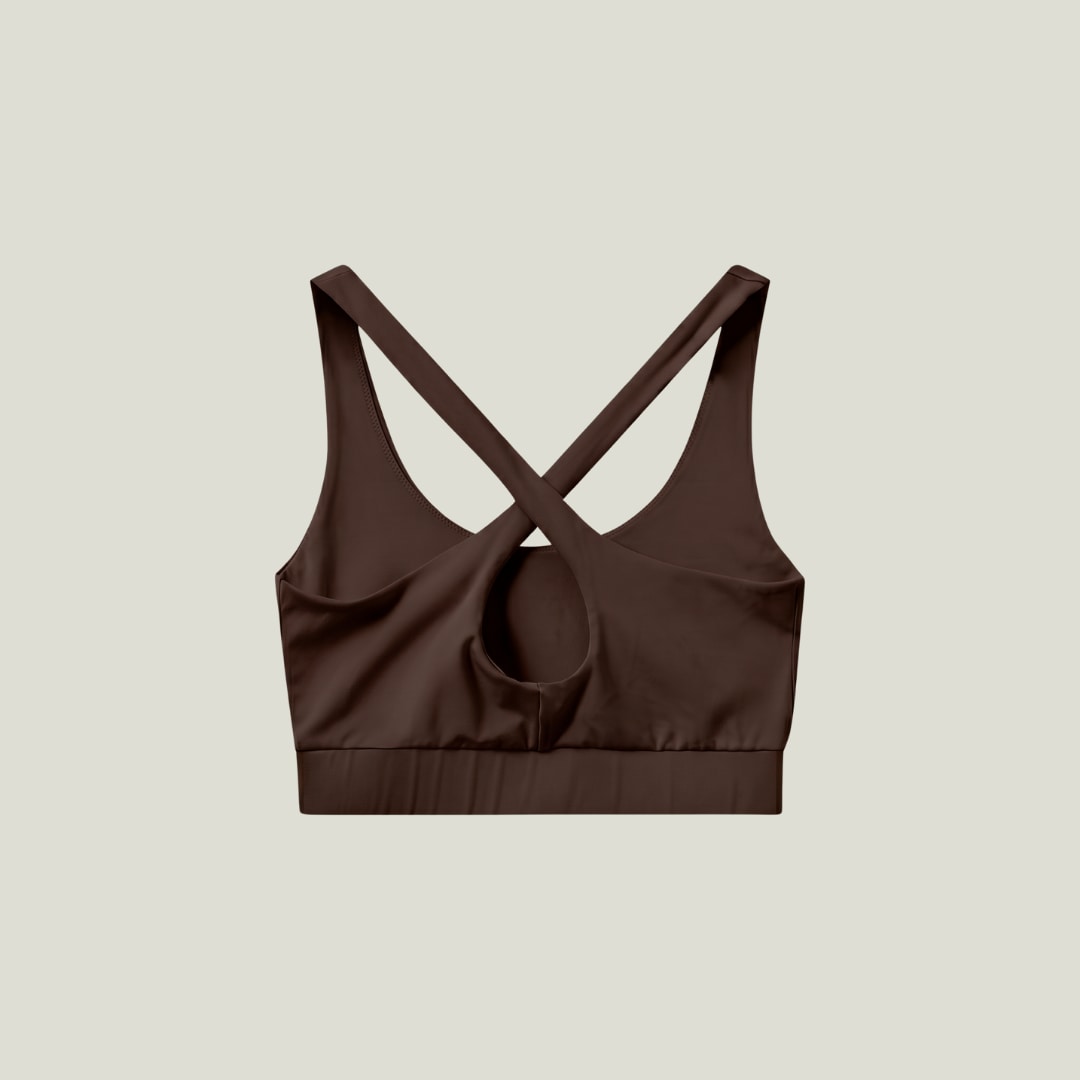 Cuera Oncourt Soft Bra Top in Dark Brown, flat lay back view