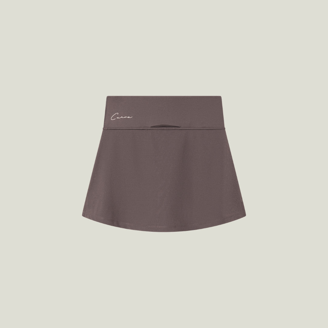 Cuera Oncourt Slim Tank Top &amp; Skirt 2-in-1 in Dark Brown Bundle, flat lay front view